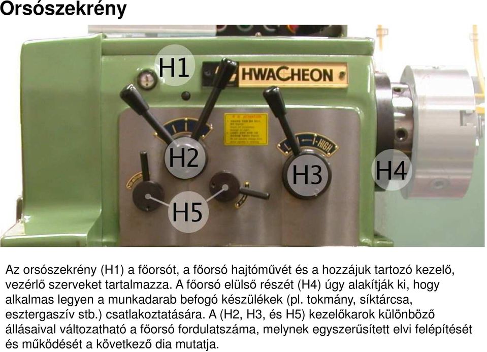 A fıorsó elülsı részét (H4) úgy alakítják ki, hogy alkalmas legyen a munkadarab befogó készülékek (pl.