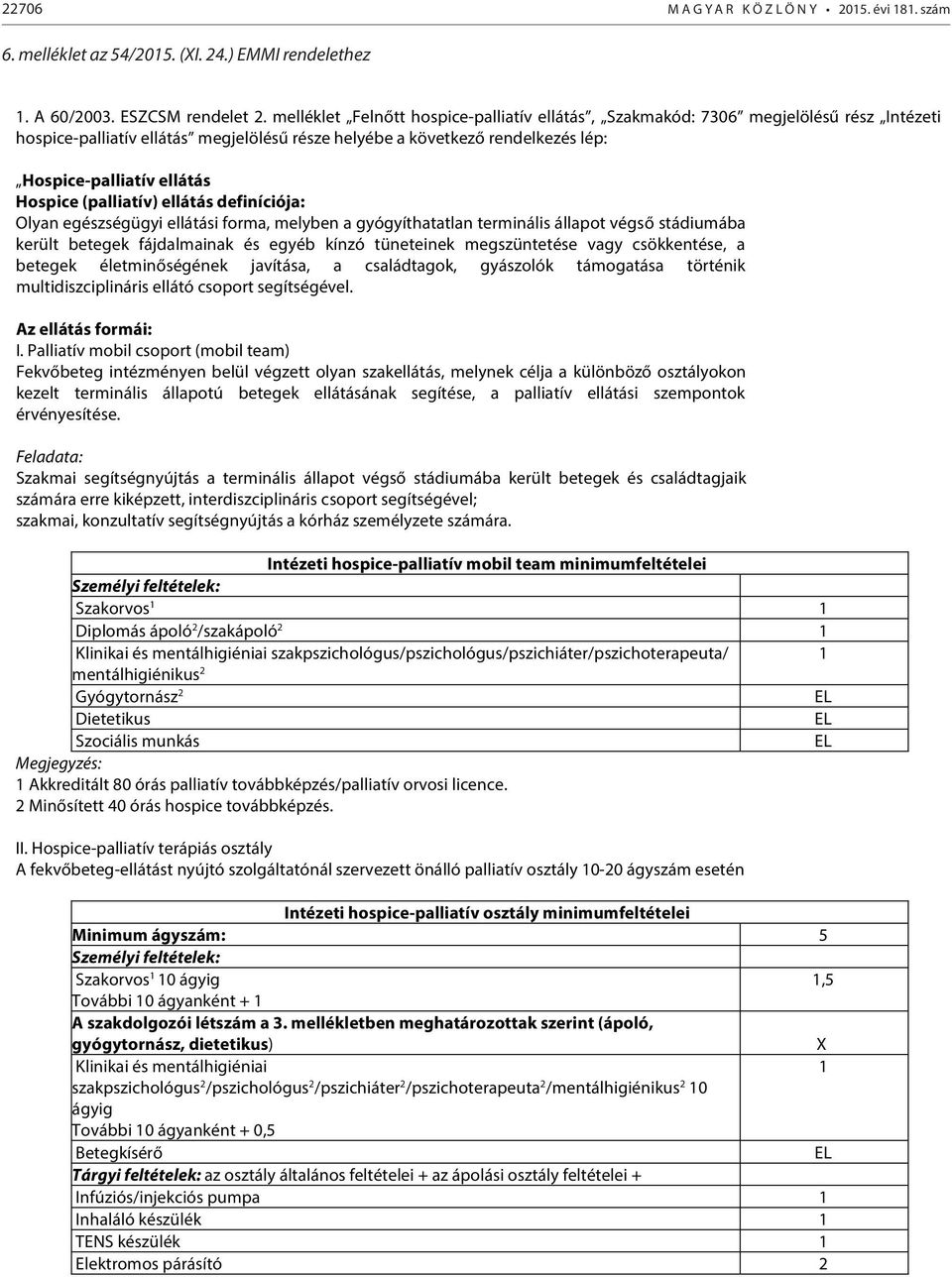 Hospice (palliatív) ellátás definíciója: Olyan egészségügyi ellátási forma, melyben a gyógyíthatatlan terminális állapot végső stádiumába került betegek fájdalmainak és egyéb kínzó tüneteinek