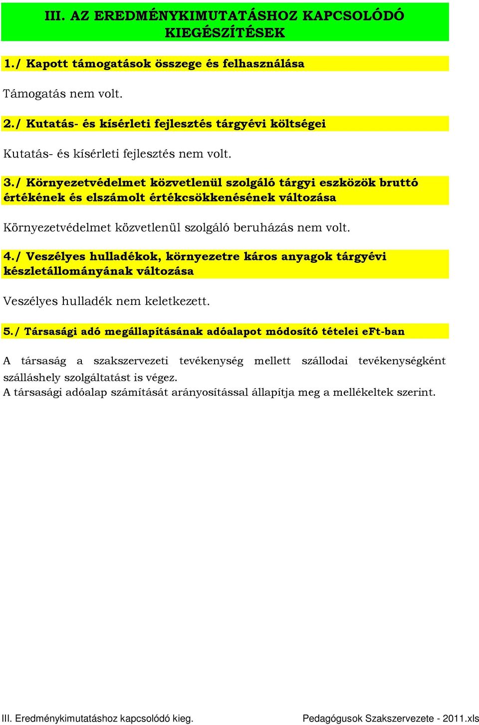 / Környezetvédelmet közvetlenül szolgáló tárgyi eszközök bruttó értékének és elszámolt értékcsökkenésének változása Környezetvédelmet közvetlenül szolgáló beruházás nem volt. 4.