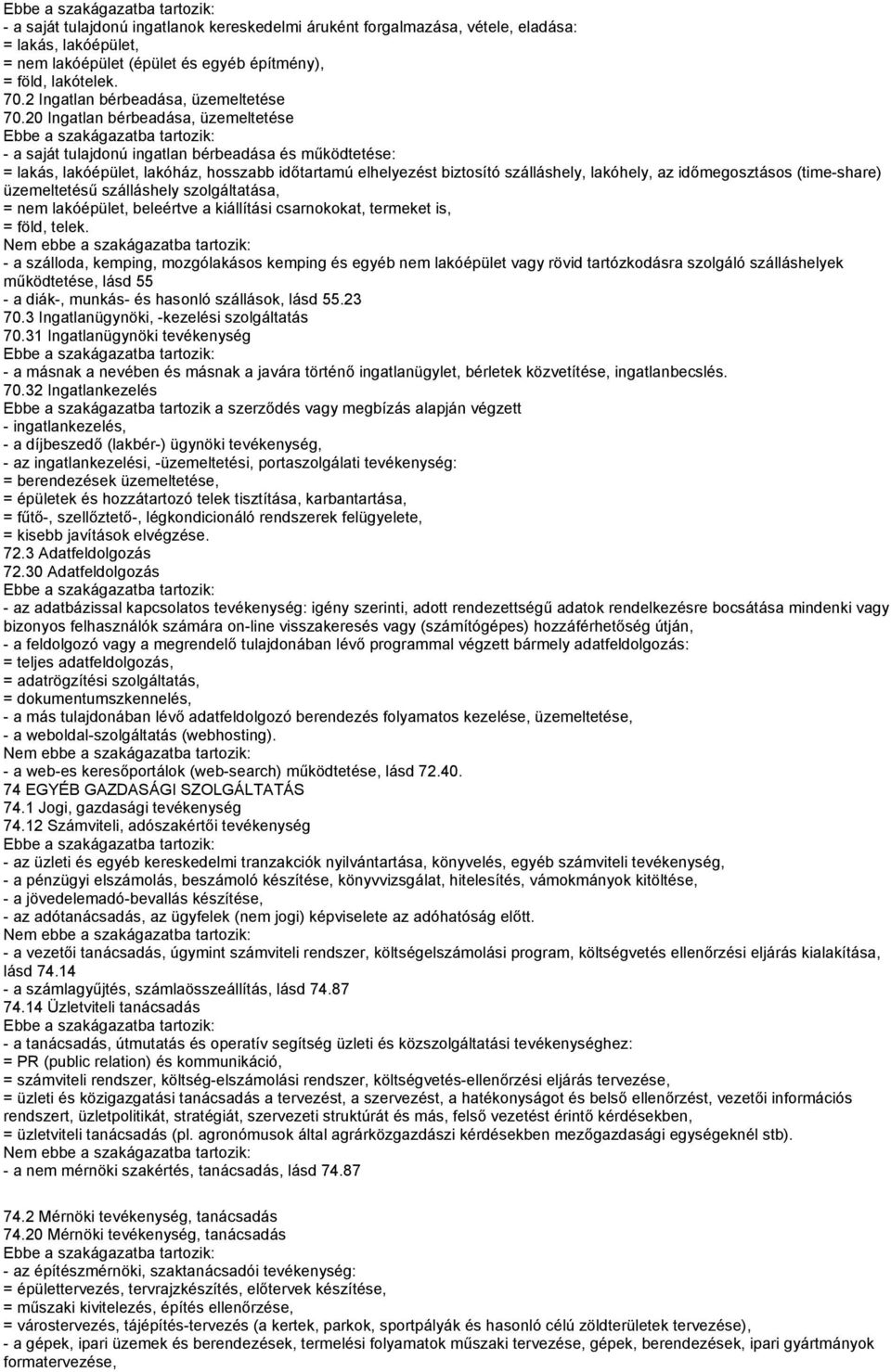20 Ingatlan bérbeadása, üzemeltetése - a saját tulajdonú ingatlan bérbeadása és működtetése: = lakás, lakóépület, lakóház, hosszabb időtartamú elhelyezést biztosító szálláshely, lakóhely, az