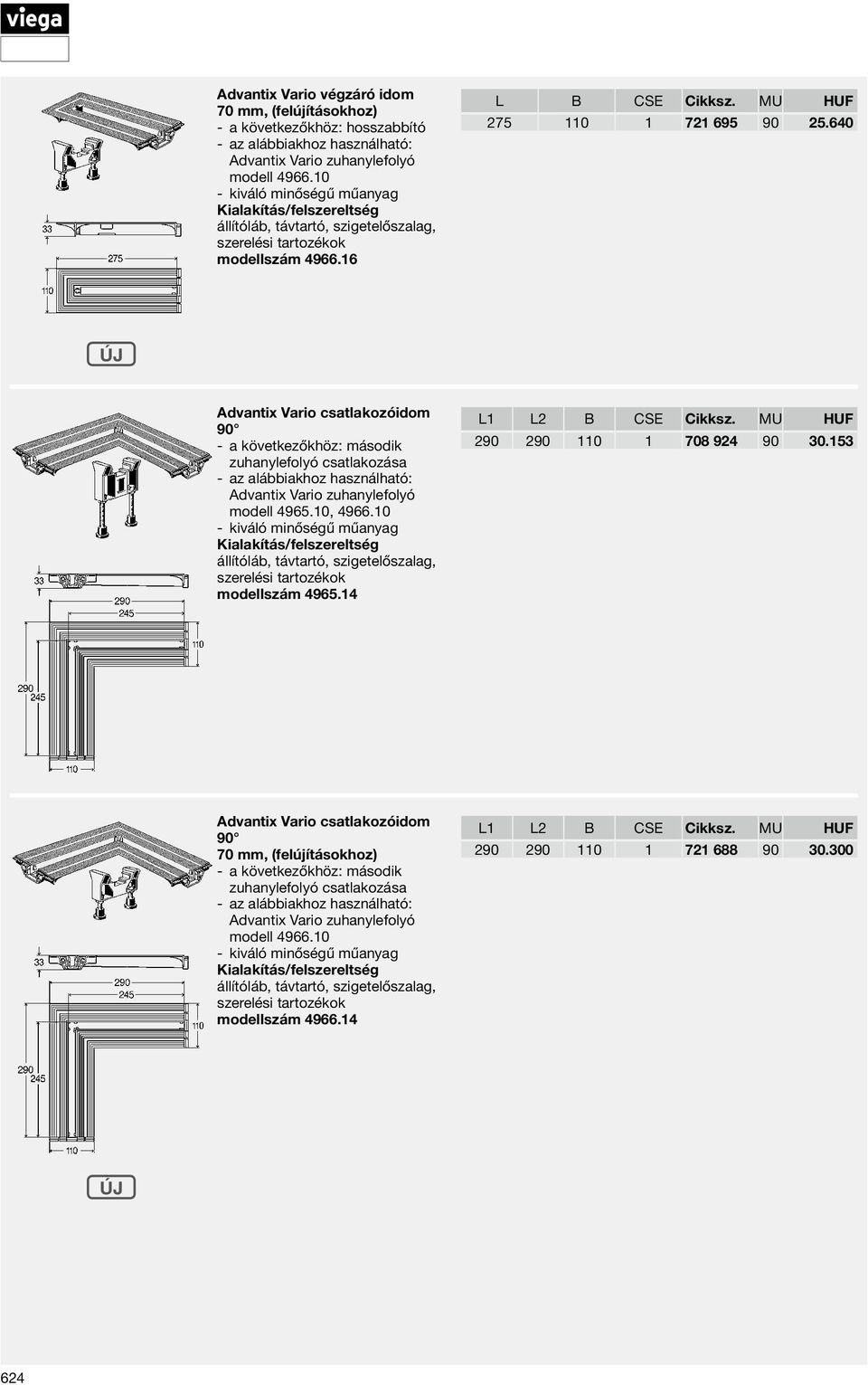 10 kiváló minőségű műanyag állítóláb, távtartó, szigetelőszalag, szerelési tartozékok modellszám 4965.14 L1 L2 B CSE Cikksz. MU HUF 290 290 110 1 708 924 90 30.