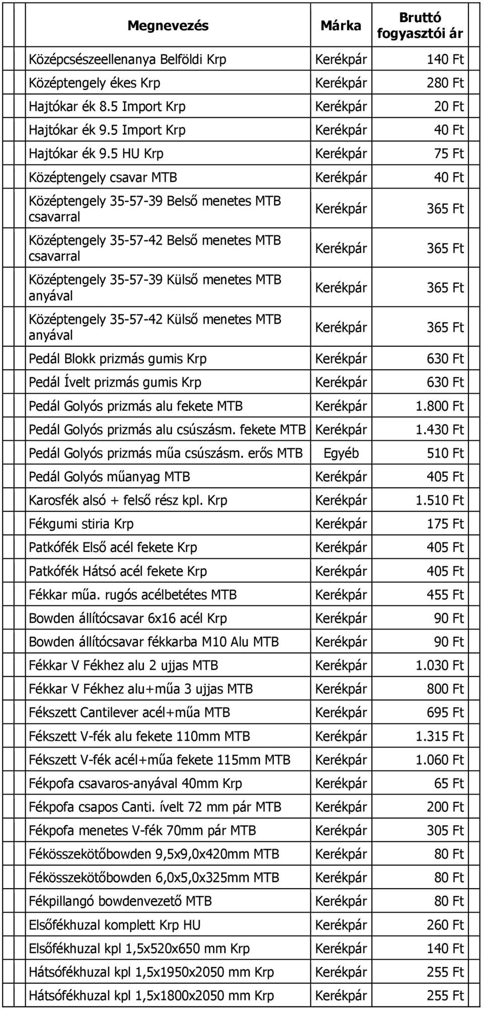 Középtengely 35-57-42 Külső menetes MTB anyával 365 Ft 365 Ft 365 Ft 365 Ft Pedál Blokk prizmás gumis Krp 630 Ft Pedál Ívelt prizmás gumis Krp 630 Ft Pedál Golyós prizmás alu fekete MTB 1.