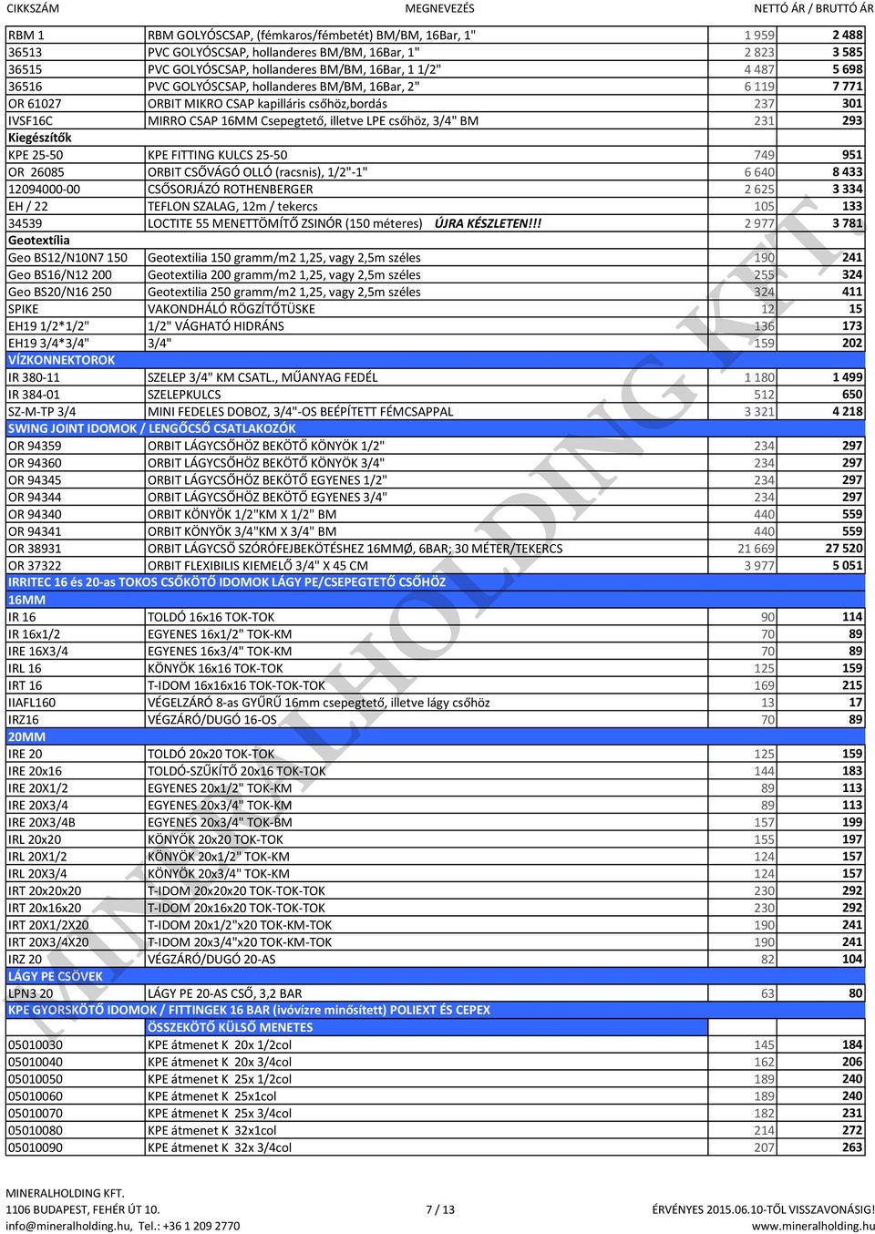 Kiegészítők KPE 25-50 KPE FITTING KULCS 25-50 749 951 OR 26085 ORBIT CSŐVÁGÓ OLLÓ (racsnis), 1/2"-1" 6 640 8 433 12094000-00 CSŐSORJÁZÓ ROTHENBERGER 2 625 3 334 EH / 22 TEFLON SZALAG, 12m / tekercs