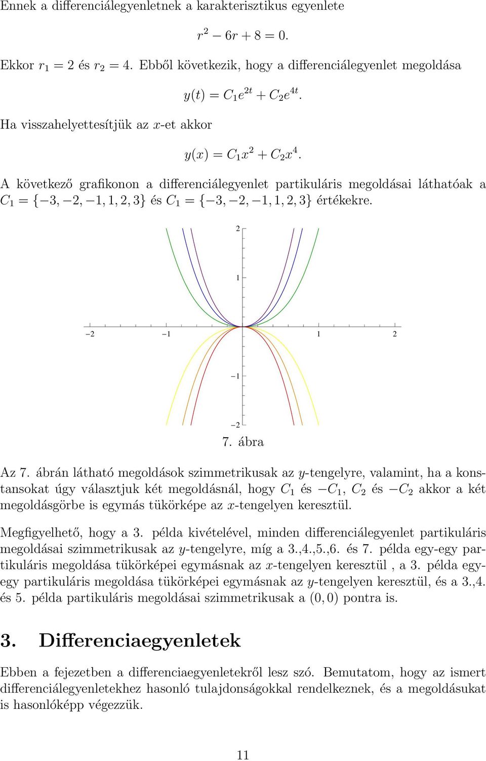 A következő grafikonon a differenciálegyenlet partikuláris megoldásai láthatóak a C 1 = { 3,, 1, 1,, 3} és C 1 = { 3,, 1, 1,, 3} értékekre. 1 1 1 1 7. ábra Az 7.