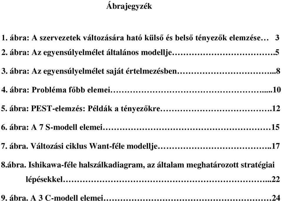 ábra: Probléma főbb elemei...10 5. ábra: PEST-elemzés: Példák a tényezőkre.12 6. ábra: A 7 S-modell elemei 15 7. ábra. Változási ciklus Want-féle modellje.