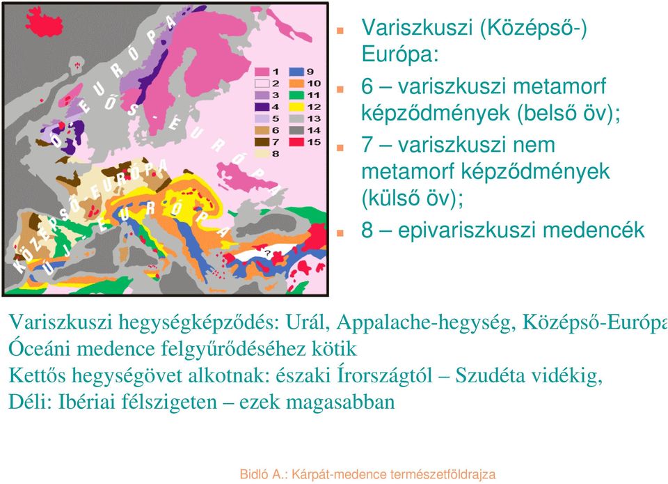 Urál, Appalache-hegység, Középső-Európa Óceáni medence felgyűrődéséhez kötik Kettős