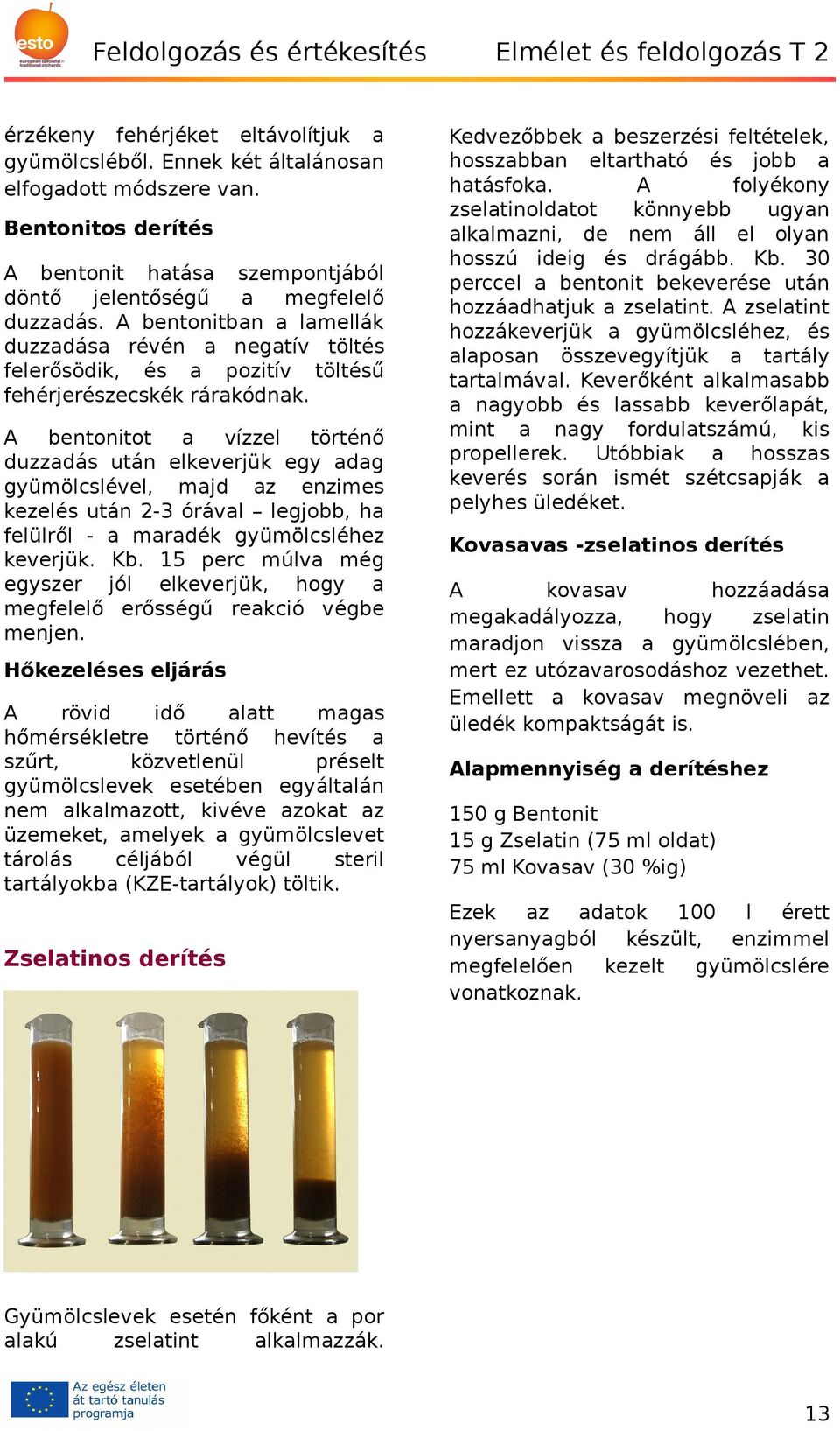 A bentonitot a vízzel történő duzzadás után elkeverjük egy adag gyümölcslével, majd az enzimes kezelés után 2-3 órával legjobb, ha felülről - a maradék gyümölcsléhez keverjük. Kb.
