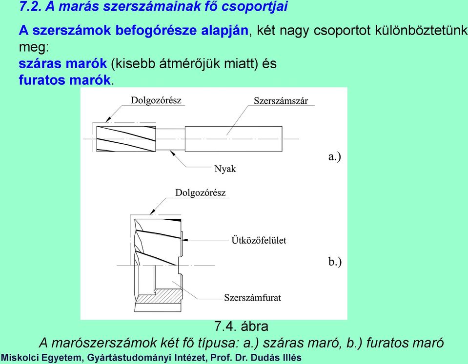 száras marók (kisebb átmérőjük miatt) és furatos marók. 7.4.
