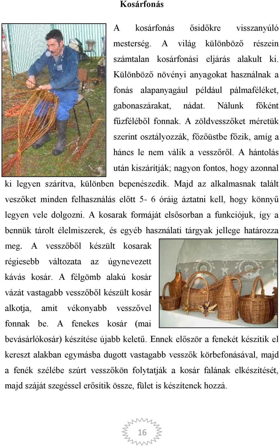 A zöldvesszőket méretük szerint osztályozzák, főzőüstbe főzik, amíg a háncs le nem válik a vesszőről.
