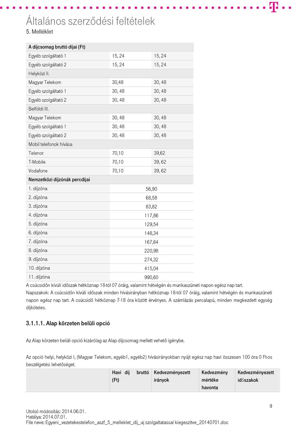 Magyar Telekom 30, 48 30, 48 Egyéb szolgáltató 1 30, 48 30, 48 Egyéb szolgáltató 2 30, 48 30, 48 Mobil telefonok hívása Telenor 70,10 39,62 T-Mobile 70,10 39, 62 Vodafone 70,10 39, 62 Nemzetközi