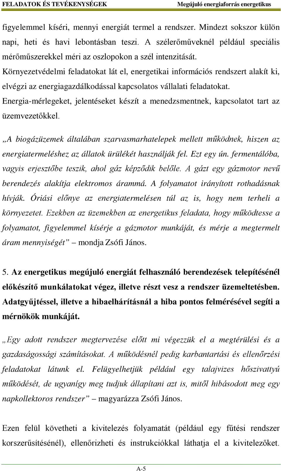 Környezetvédelmi feladatokat lát el, energetikai információs rendszert alakít ki, elvégzi az energiagazdálkodással kapcsolatos vállalati feladatokat.