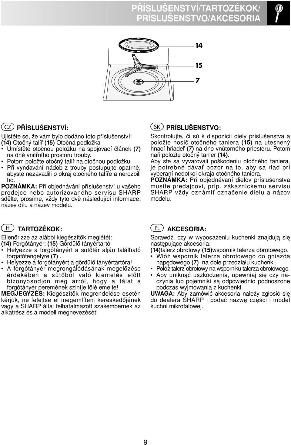 Při vyndavání nádob z trouby postupujte opatrně, abyste nezavadili o okraj otočného talíře a nerozbili ho.