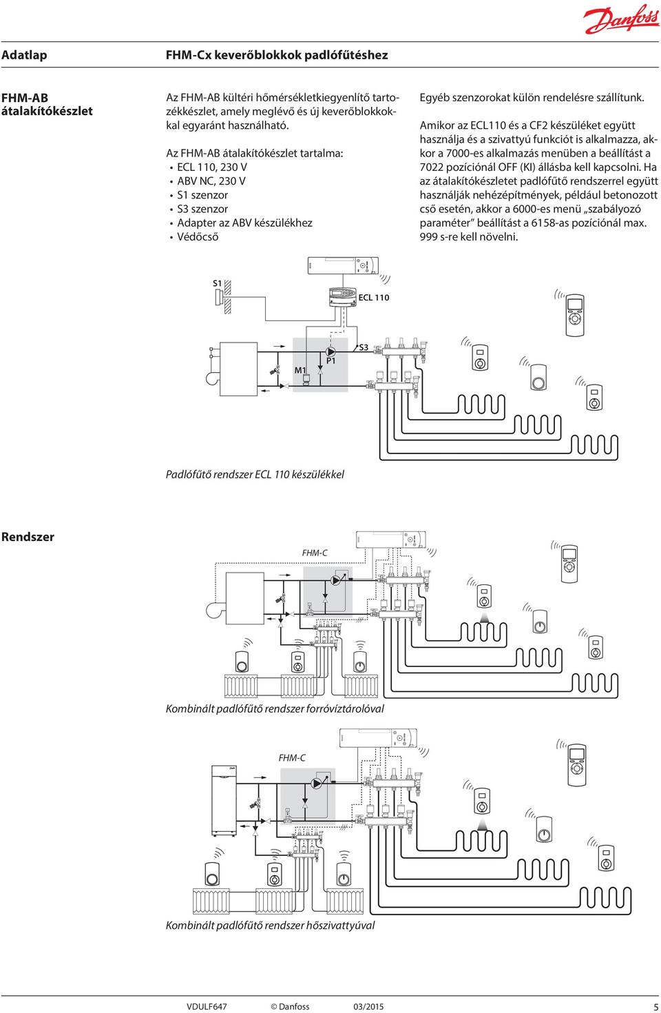 Amikor az ECL110 és a CF2 készüléket együtt használja és a szivattyú funkciót is alkalmazza, akkor a 7000-es alkalmazás menüben a beállítást a 7022 pozíciónál OFF (KI) állásba kell kapcsolni.