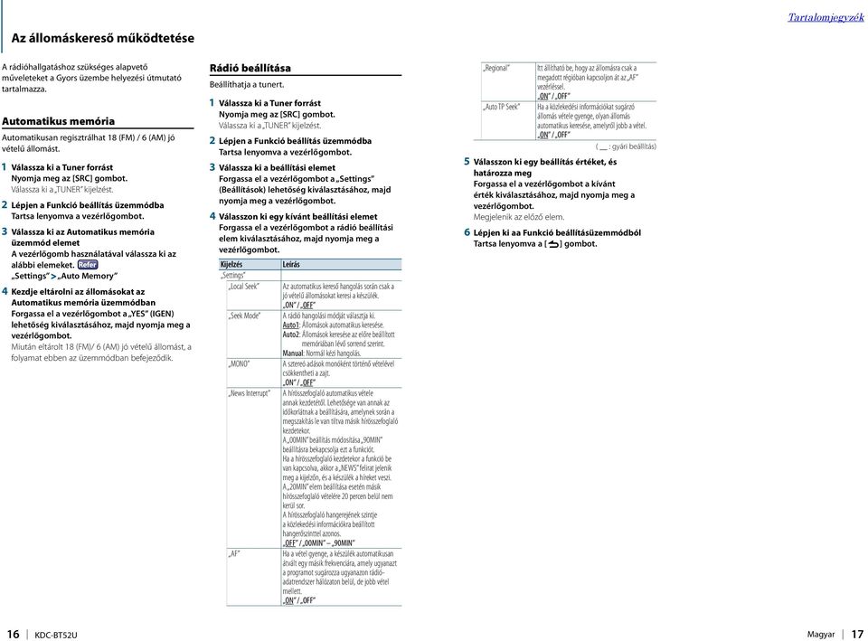 Tartsa lenyomva a 3 Válassza ki az Automatikus memória üzemmód elemet Settings > Auto Memory 4 Kezdje eltárolni az állomásokat az Automatikus memória üzemmódban Forgassa el a vezérlőgombot a YES