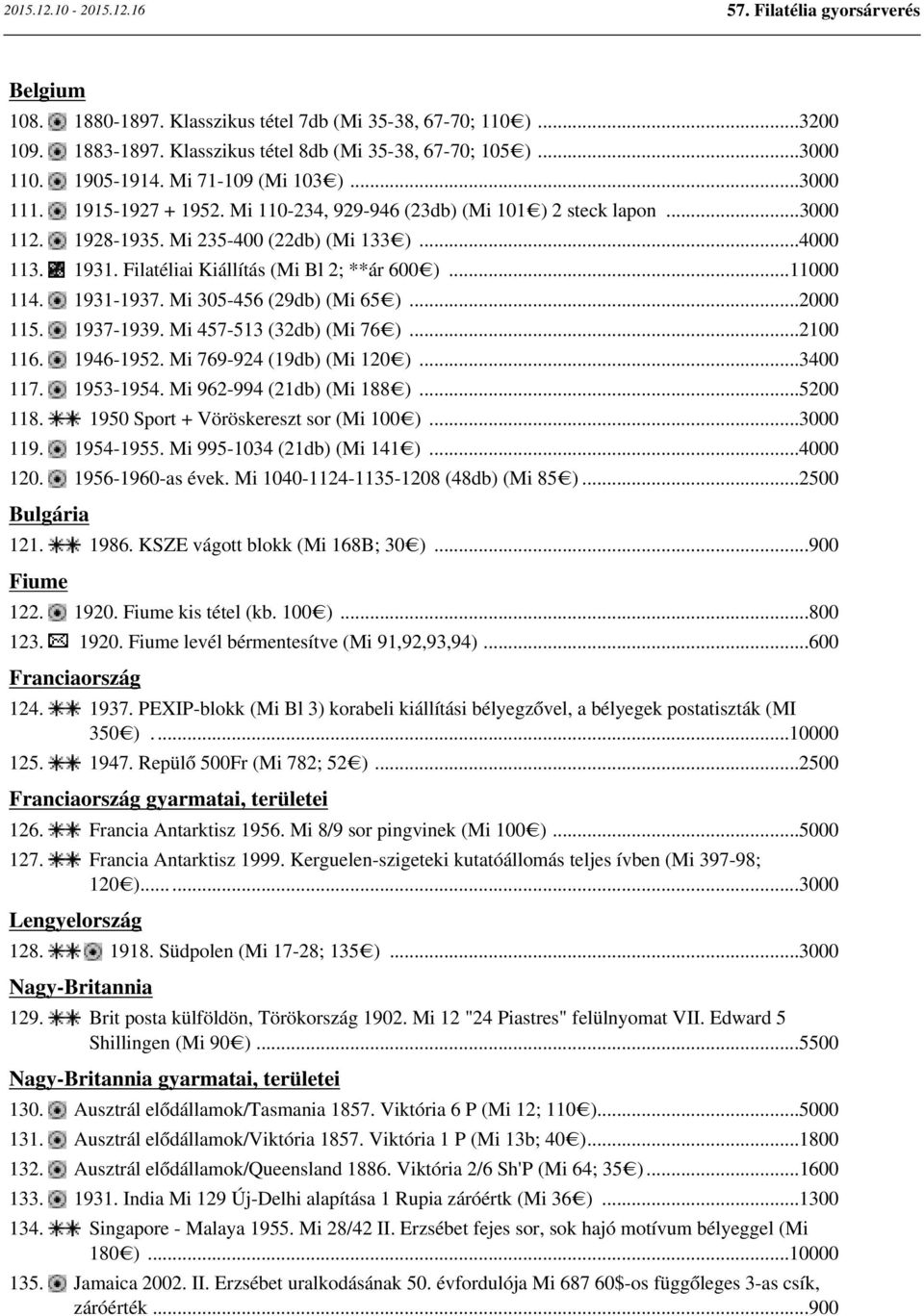 1931-1937. Mi 305-456 (29db) (Mi 65 )...2000 115. 1937-1939. Mi 457-513 (32db) (Mi 76 )...2100 116. 1946-1952. Mi 769-924 (19db) (Mi 120 )...3400 117. 1953-1954. Mi 962-994 (21db) (Mi 188 )...5200 118.