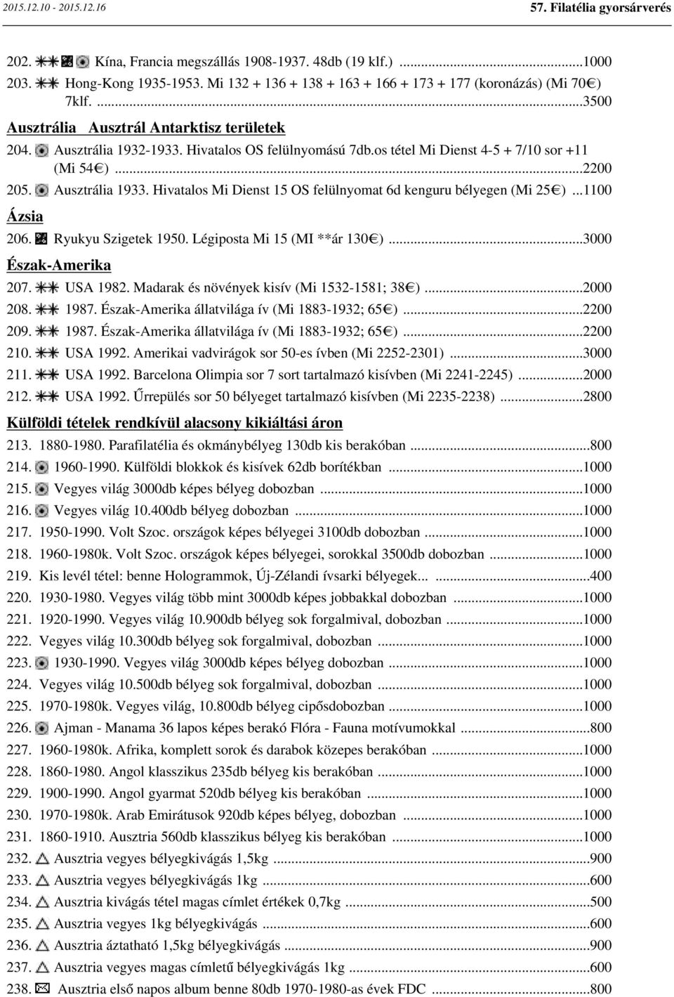 Hivatalos Mi Dienst 15 OS felülnyomat 6d kenguru bélyegen (Mi 25 )...1100 Ázsia 206. Ryukyu Szigetek 1950. Légiposta Mi 15 (MI **ár 130 )...3000 Észak-Amerika 207. USA 1982.