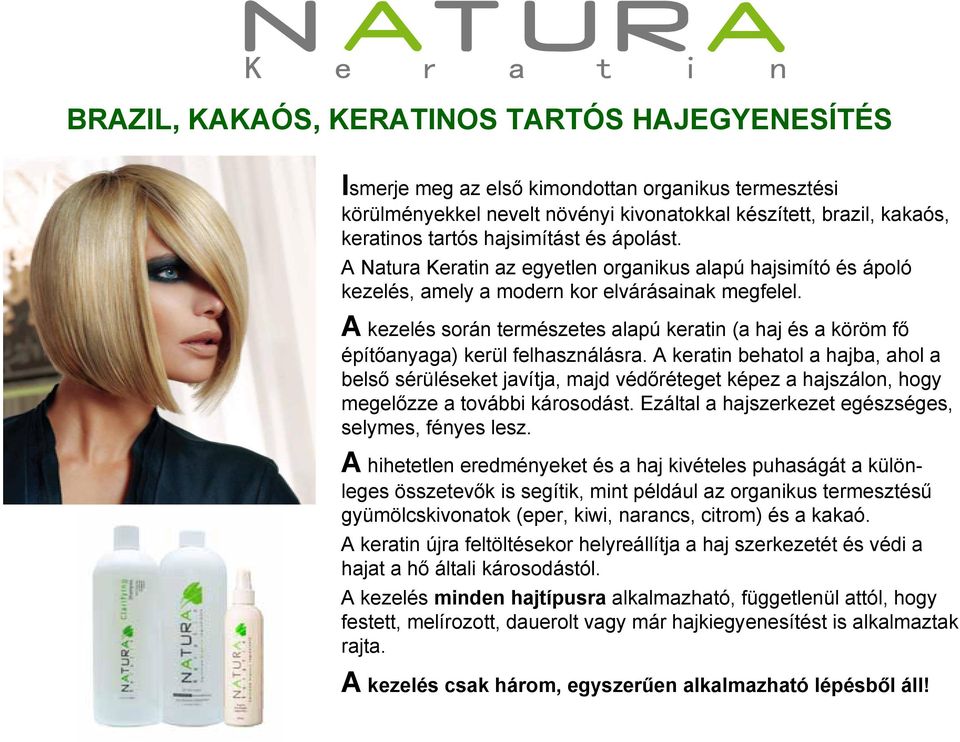 A kezelés során természetes alapú keratin (a haj és a köröm fő építőanyaga) kerül felhasználásra.