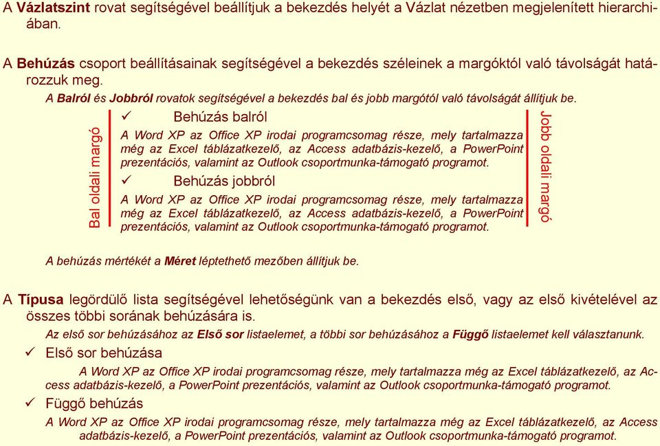 A Balról és Jobbról rovatok segítségével a bekezdés bal és jobb margótól való távolságát állítjuk be.