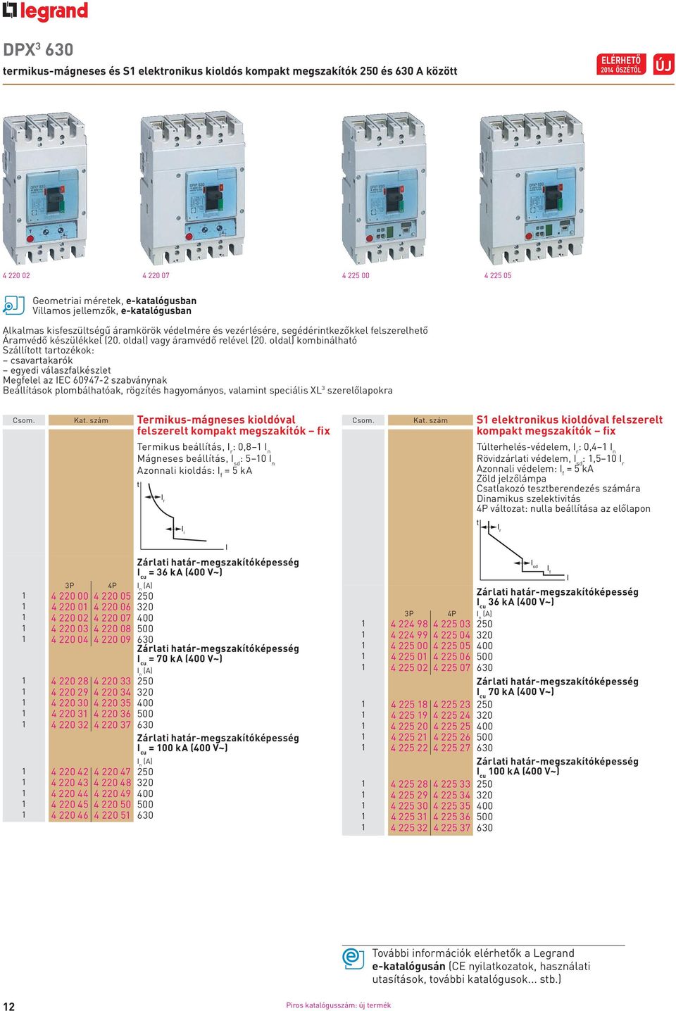 oldal) kombinálható Szállított tartozékok: csavartakarók egyedi válaszfalkészlet Megfelel az IEC 60947-2 szabványnak Beállítások plombálhatóak, rögzítés hagyományos, valamint speciális XL 3