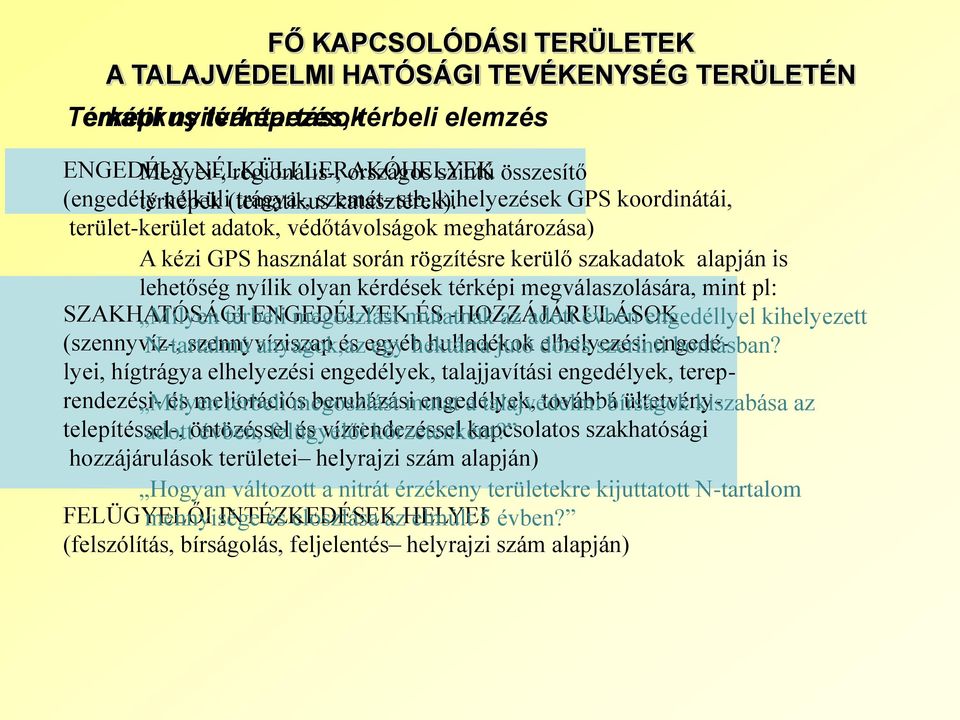 kihelyezések GPS koordinátái, terület-kerület adatok, védőtávolságok meghatározása) A kézi GPS használat során rögzítésre kerülő szakadatok alapján is lehetőség nyílik olyan kérdések térképi