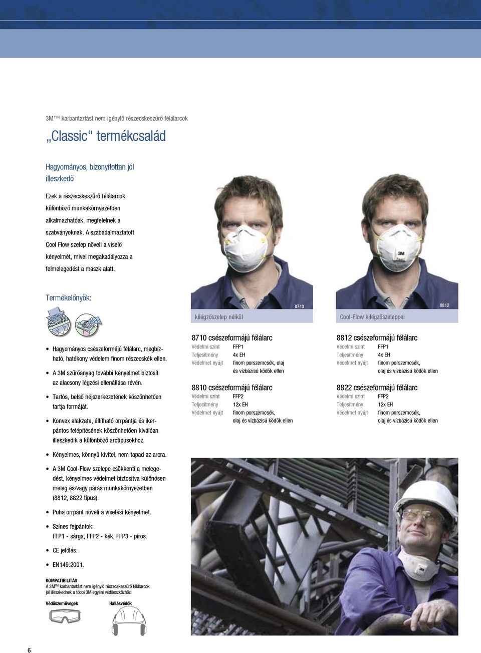 Termékelônyök: kilégzôszelep nélkül 8710 Cool-Flow kilégzôszeleppel 8812 Hagyományos csészeformájú félálarc, megbízható, hatékony védelem finom részecskék ellen.