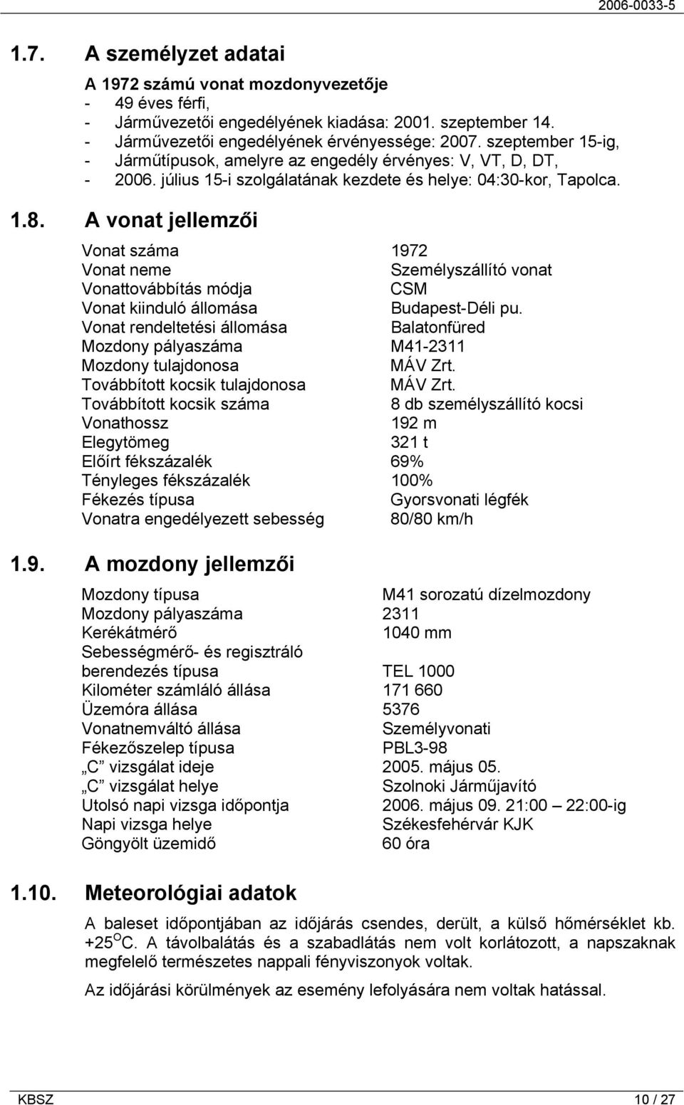 A vonat jellemzői Vonat száma 1972 Vonat neme Személyszállító vonat Vonattovábbítás módja CSM Vonat kiinduló állomása Budapest-Déli pu.