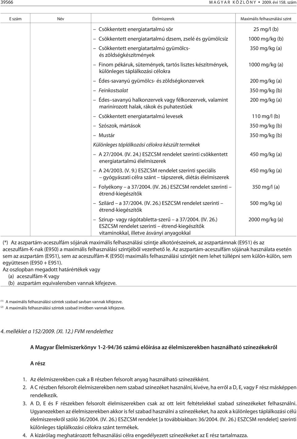 energiatartalmú gyümölcsés zöldségkészítmények 350 mg/kg (a) Finom pékáruk, sütemények, tartós lisztes készítmények, 1000 mg/kg (a) különleges táplálkozási célokra Édes-savanyú gyümölcs- és