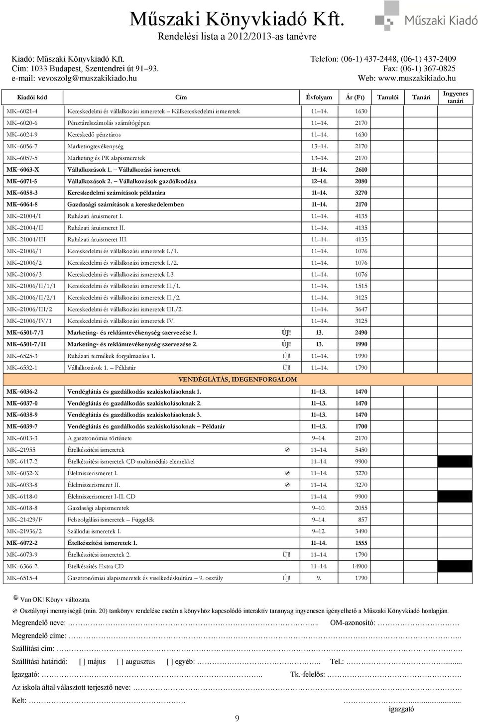 Vállalkozások gazdálkodása 12 14. 2080 MK 6058-3 Kereskedelmi számítások példatára 11 14. 3270 MK 6064-8 Gazdasági számítások a kereskedelemben 11 14. 2170 MK 21004/I Ruházati áruismeret I. 11 14. 4135 MK 21004/II Ruházati áruismeret II.