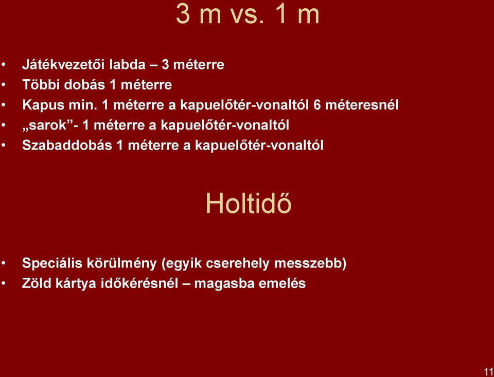 kapuelőtér-vonaltól Szabaddobás 1 méterre a kapuelőtér-vonaltól Holtidő