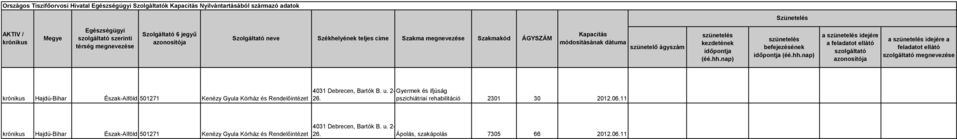 Észak-Alföld 501271 Kenézy Gyula Kórház és Rendelőintézet Gyermek és ifjúság pszichiátriai