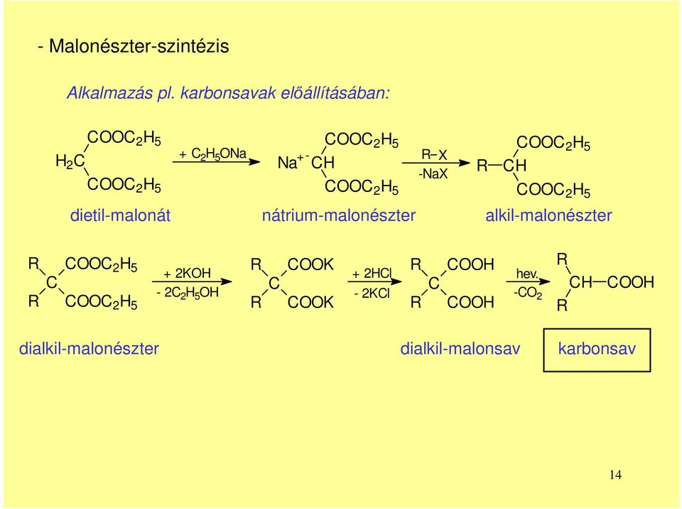 H H -NaX 2 H 5 2 H 5 dietil-malonát nátrium-malonészter alkil-malonészter 2