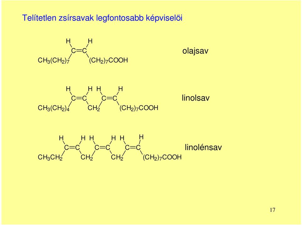 H 3 (H 2 ) 4 H 2 (H 2 ) 7 H linolsav H H H H