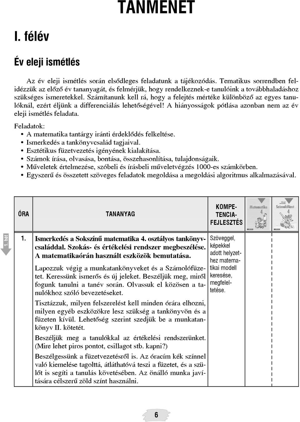 Számítanunk kell rá, hogy a felejtés mértéke különbözõ az egyes tanulóknál, ezért éljünk a differenciálás lehetõségével! A hiányosságok pótlása azonban nem az év eleji ismétlés feladata.