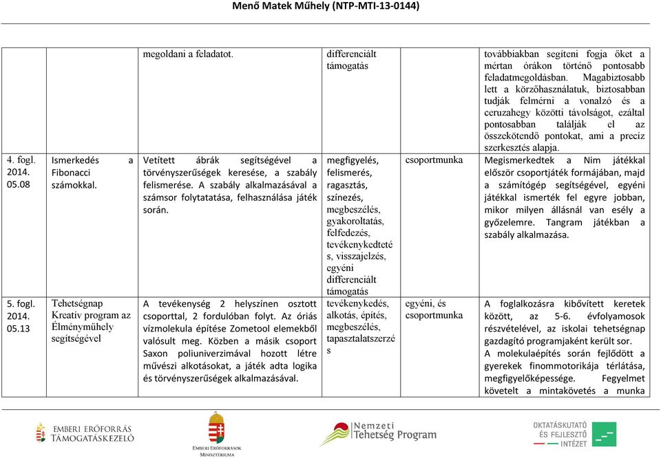 A tevékenység 2 helyszínen osztott csoporttal, 2 fordulóban folyt. Az óriás vízmolekula építése Zometool elemekből valósult meg.