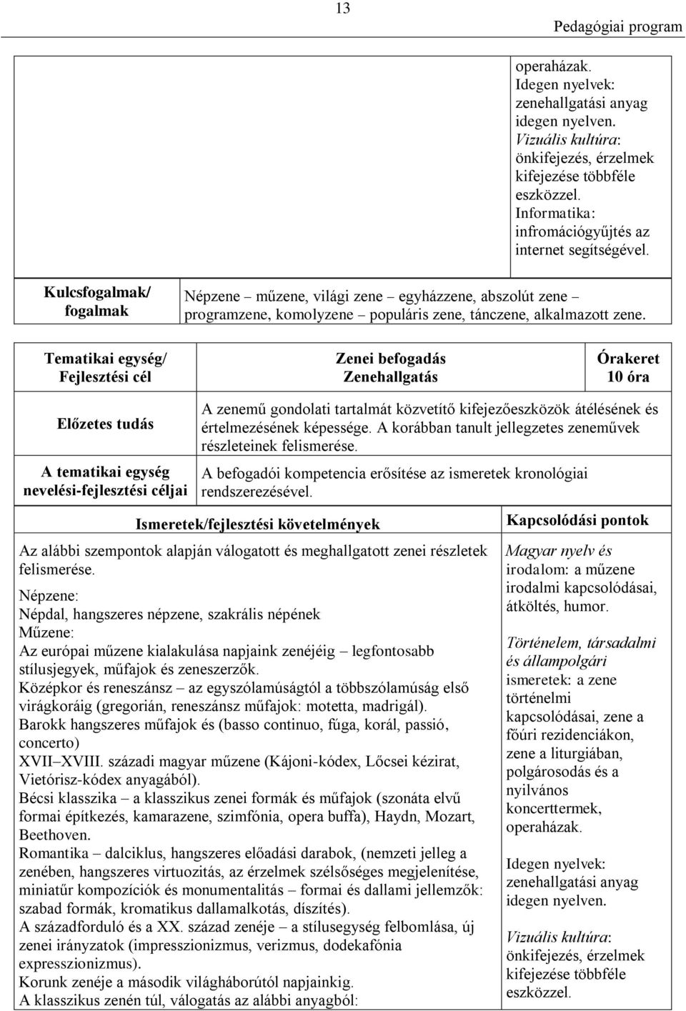 Tematikai egység/ Fejlesztési cél Zenei befogadás Zenehallgatás Órakeret 10 óra Előzetes tudás A tematikai egység nevelési-fejlesztési céljai A zenemű gondolati tartalmát közvetítő kifejezőeszközök