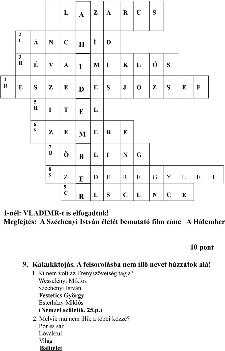 A felsorolásba nem illő nevet húzzátok alá! 1. Ki nem volt az rényszövetség tagja?