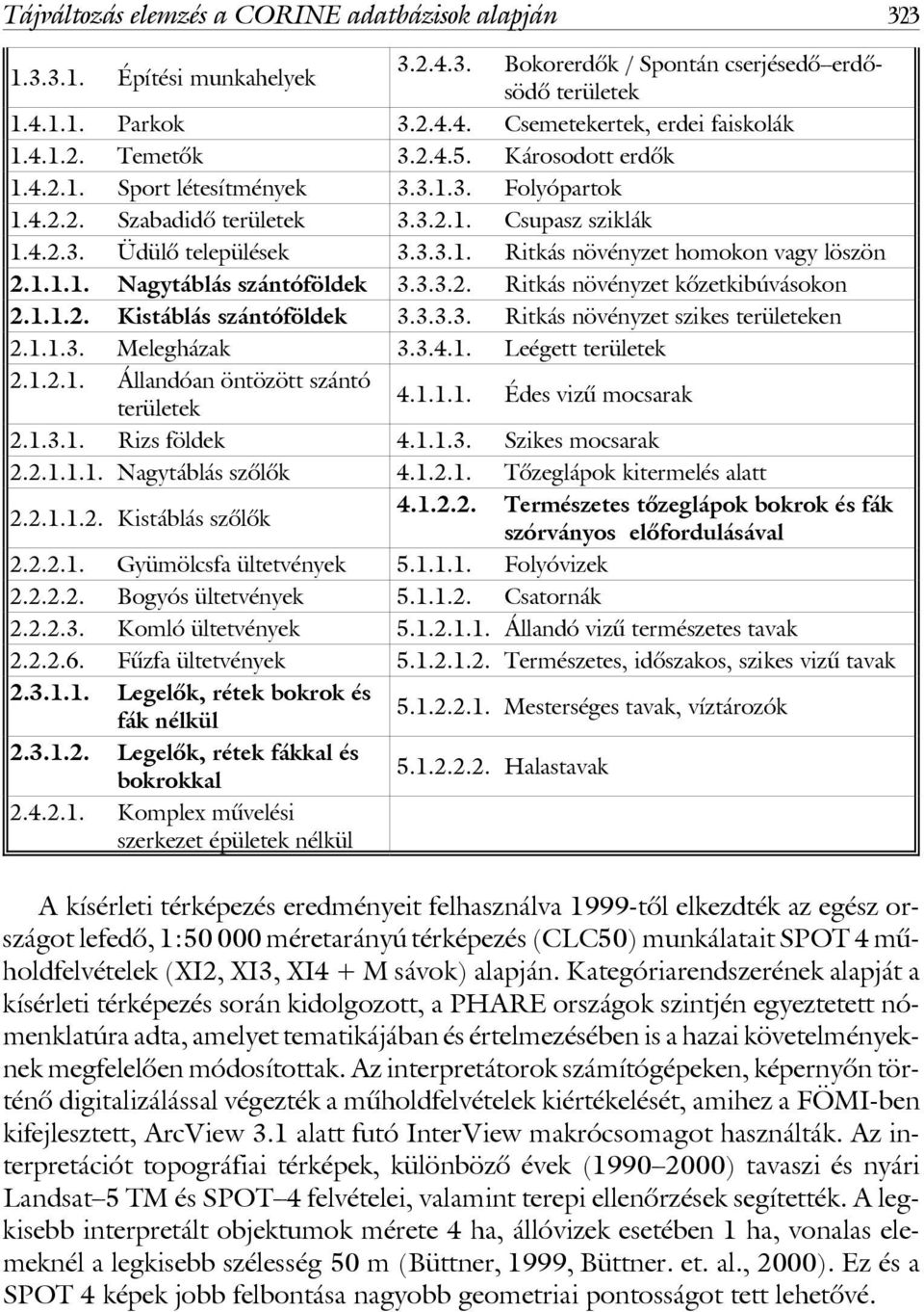 3.3.2. Ritkás növényzet kôzetkibúvásokon 2.1.1.2. Kistáblás szántóföldek 3.3.3.3. Ritkás növényzet szikes en 2.1.1.3. Melegházak 3.3.4.1. Leégett 2.1.2.1. Állandóan öntözött szántó 4.1.1.1. Édes vizû mocsarak 2.