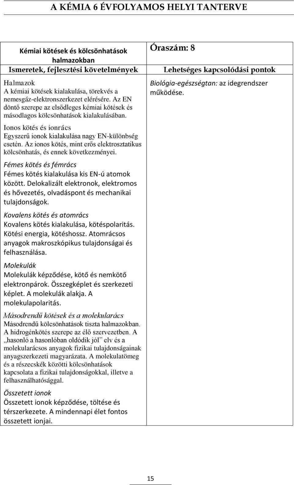 Az ionos kötés, mint erős elektrosztatikus kölcsönhatás, és ennek következményei. Fémes kötés és fémrács Fémes kötés kialakulása kis EN-ú atomok között.