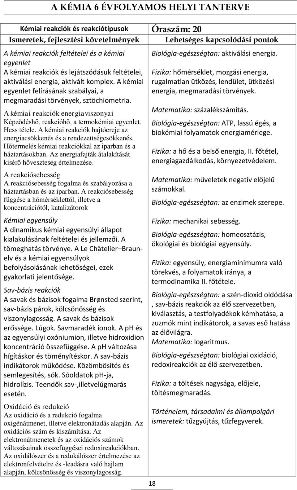 A kémiai reakciók hajtóereje az energiacsökkenés és a rendezettségcsökkenés. Hőtermelés kémiai reakciókkal az iparban és a háztartásokban. Az energiafajták átalakítását kísérő hőveszteség értelmezése.
