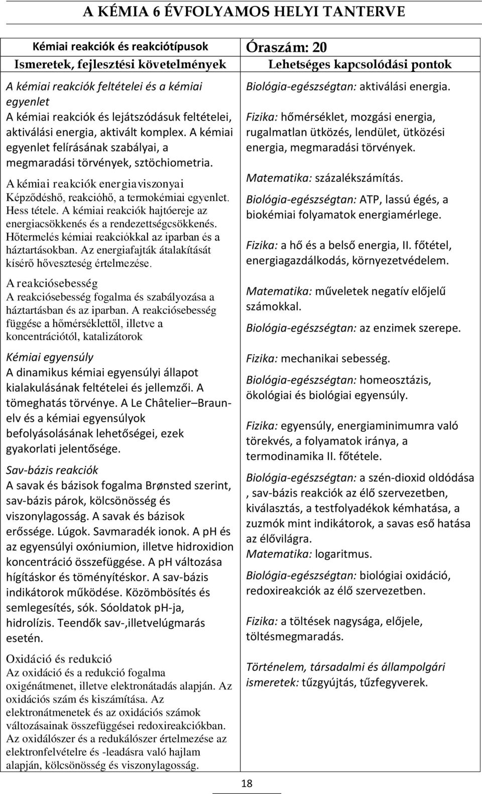 A kémiai reakciók hajtóereje az energiacsökkenés és a rendezettségcsökkenés. Hőtermelés kémiai reakciókkal az iparban és a háztartásokban. Az energiafajták átalakítását kísérő hőveszteség értelmezése.