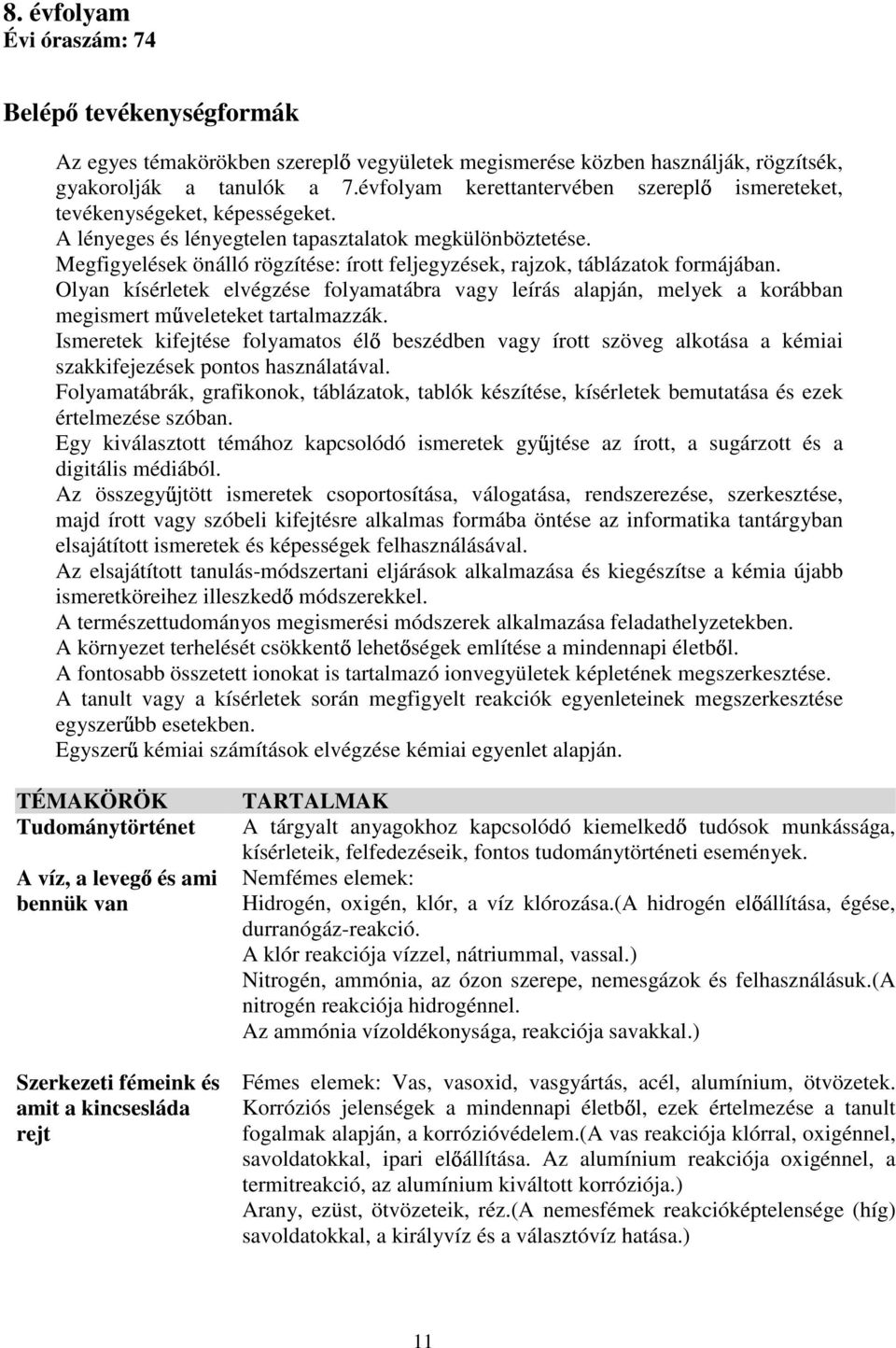Megfigyelések önálló rögzítése: írott feljegyzések, rajzok, táblázatok formájában. Olyan kísérletek elvégzése folyamatábra vagy leírás alapján, melyek a korábban megismert m veleteket tartalmazzák.