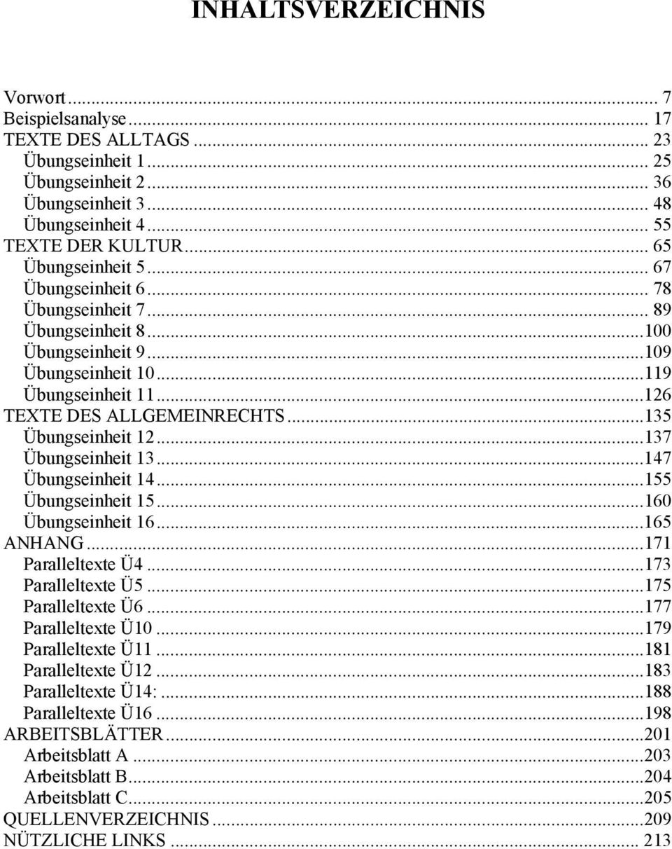 ..135 Übungseinheit 12...137 Übungseinheit 13...147 Übungseinheit 14...155 Übungseinheit 15...160 Übungseinheit 16...165 ANHANG...171 Paralleltexte Ü4...173 Paralleltexte Ü5...175 Paralleltexte Ü6.