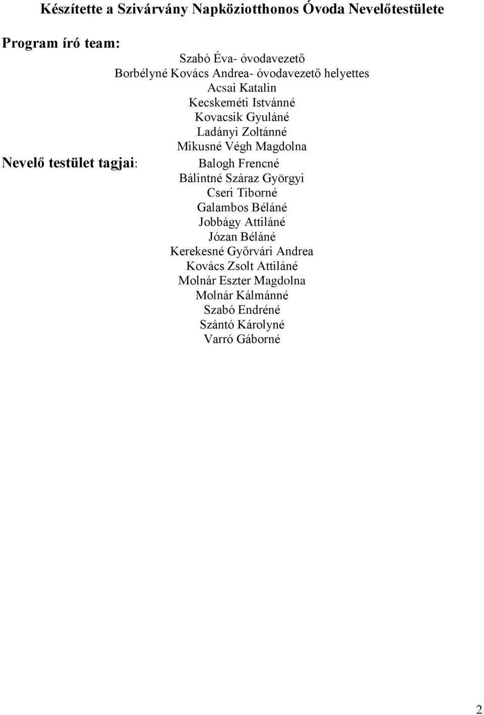 Zoltánné Mikusné Végh Magdolna Balogh Frencné Bálintné Száraz Györgyi Cseri Tiborné Galambos Béláné Jobbágy Attiláné Józan