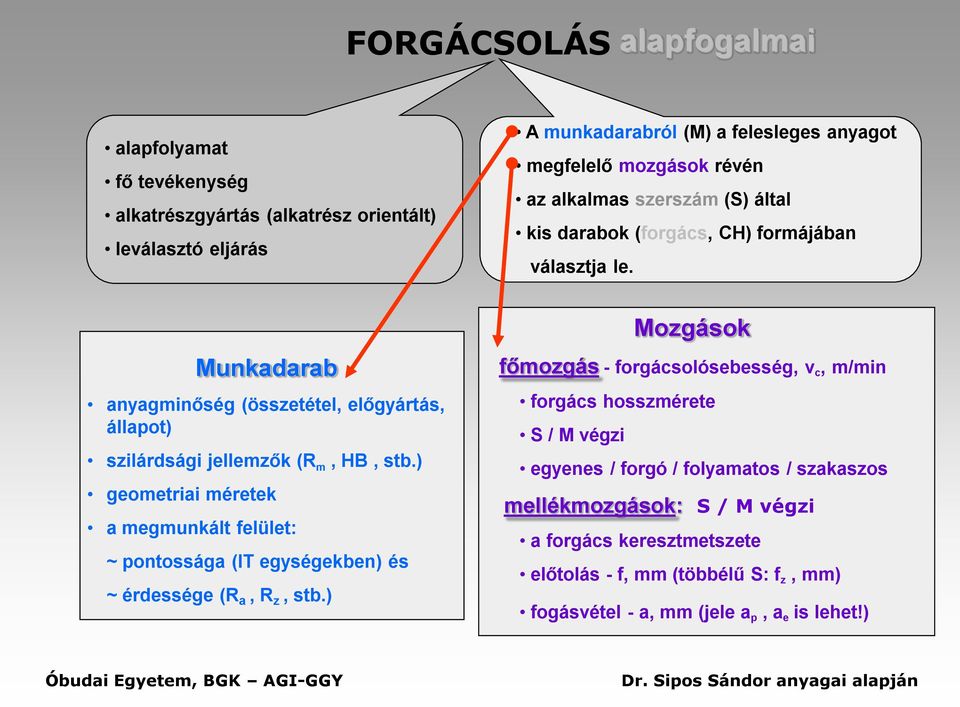 ) geometriai méretek a megmunkált felület: ~ pontossága (IT egységekben) és ~ érdessége (R a, R z, stb.