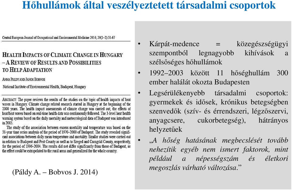 halálát okozta Budapesten Legsérülékenyebb társadalmi csoportok: gyermekek és idősek, krónikus betegségben szenvedők (szív- és érrendszeri,