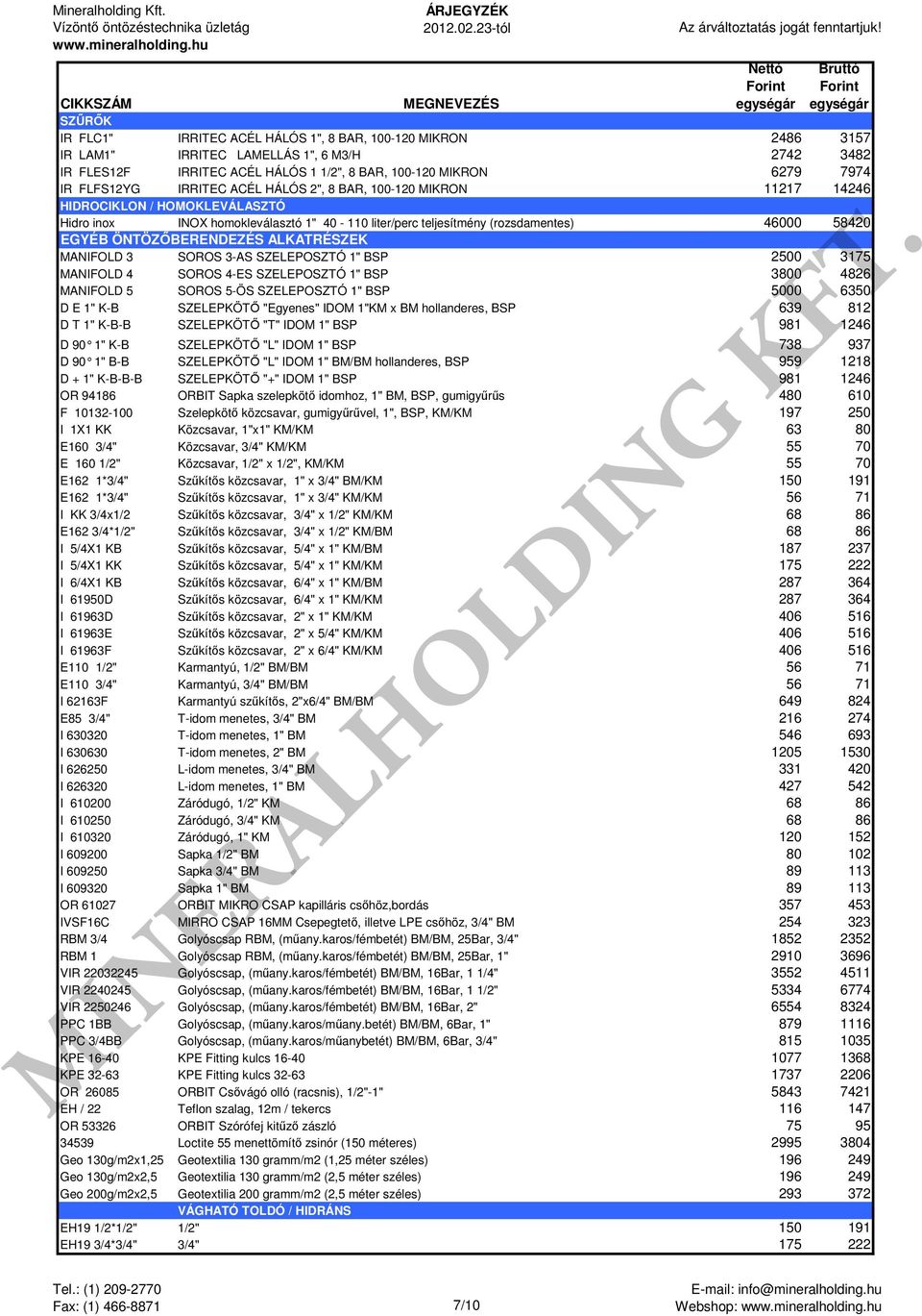 ÖNTÖZŐBERENDEZÉS ALKATRÉSZEK MANIFOLD 3 SOROS 3-AS SZELEPOSZTÓ 1" BSP 2500 3175 MANIFOLD 4 SOROS 4-ES SZELEPOSZTÓ 1" BSP 3800 4826 MANIFOLD 5 SOROS 5-ÖS SZELEPOSZTÓ 1" BSP 5000 6350 D E 1" K-B