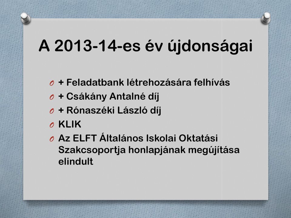 Rónaszéki László díj O KLIK O Az ELFT Általános