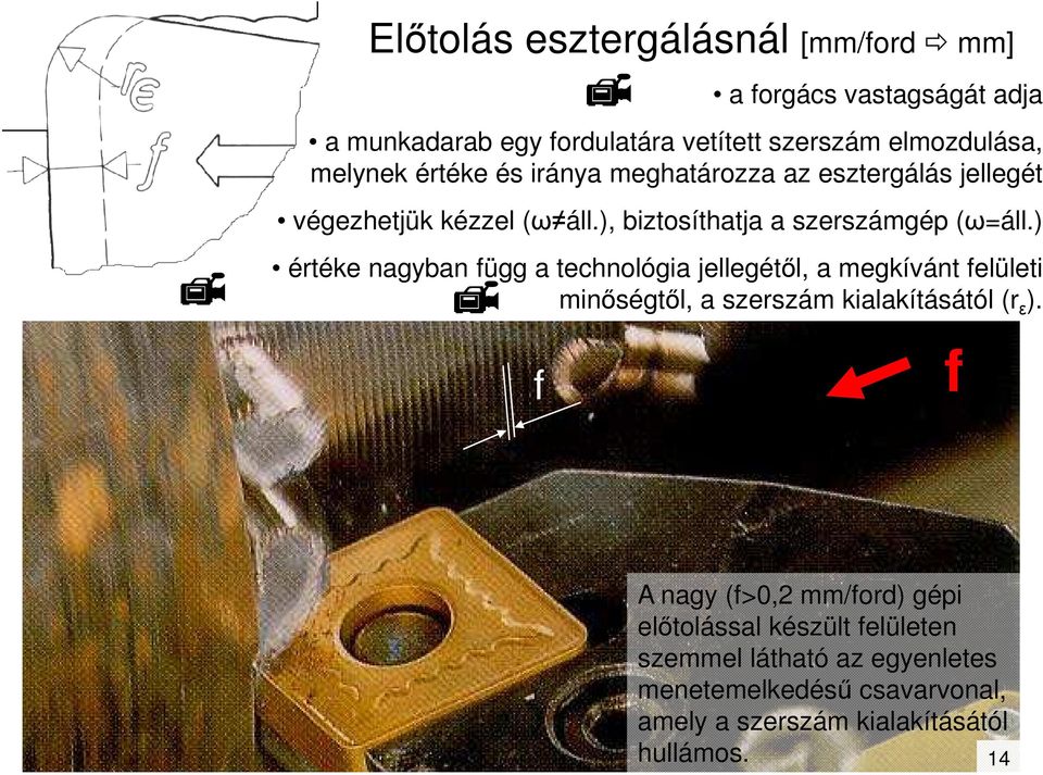 ) értéke nagyban függ a technológia jellegétıl, a megkívánt felületi minıségtıl, a szerszám kialakításától (r ε ).