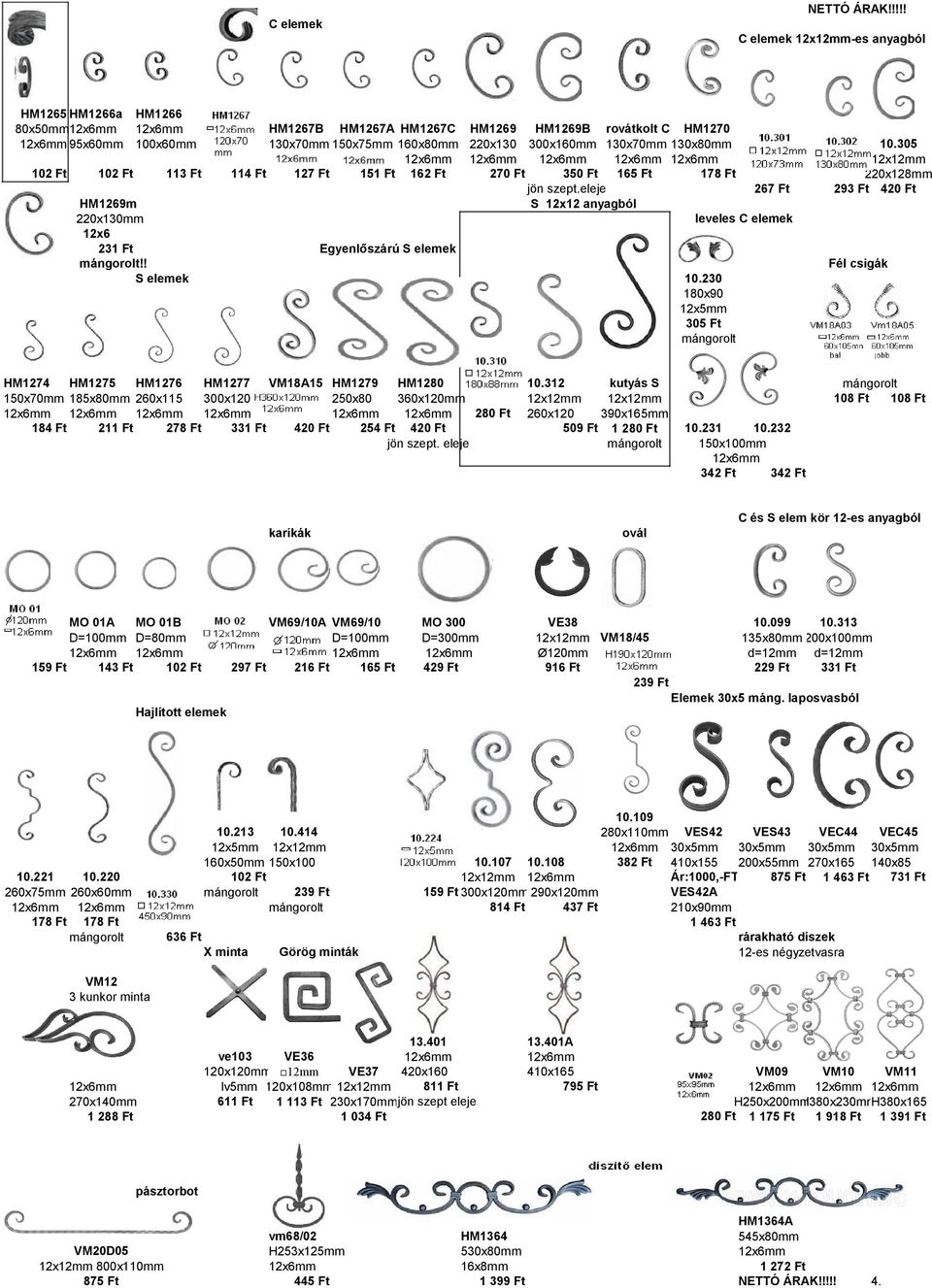 305 12x 220x128mm 293 Ft 420 Ft Egyenlőszárú S elemek Fél csigák 10.
