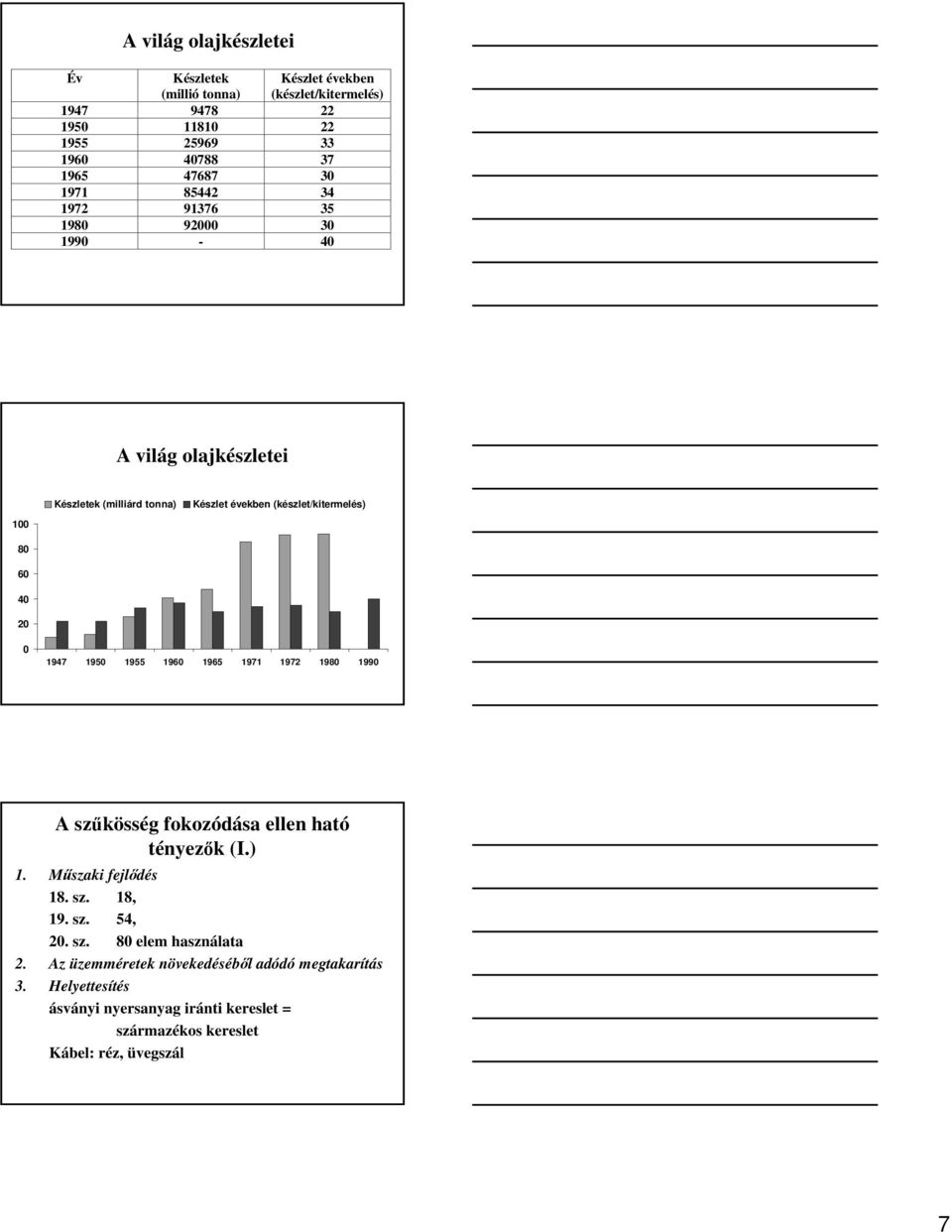 1947 1950 1955 1960 1965 1971 1972 1980 1990 A szűkösség fokozódása ellen ható tényezők (I.) 1. Műszaki fejlődés 18. sz. 18, 19. sz. 54, 20. sz. 80 elem használata 2.